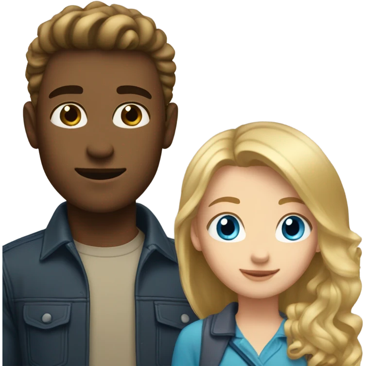Guy with blonde hair and blue eyes taller and girl with brown hair brown eyes emoji