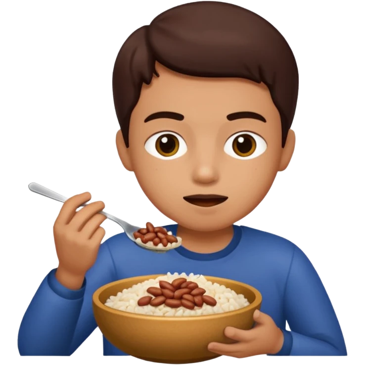 Create a person having lunch. Not a sandwich. Rice, beans and meat. emoji