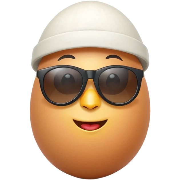 a funny, proud cartoon-style egg character wearing sunglasses and a small fan cap , solid orange background. emoji