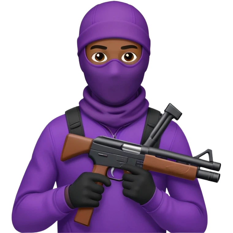 black man holding purple gun with ski mask on head emoji