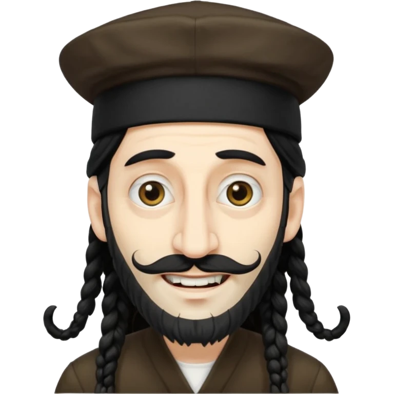Jewish white man emoji with long dread black hair on the sides and jewish judaism hat, long big nose and crooked teeth emoji