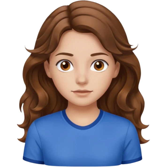brown hair, hazel eyes, blue athletic shirt, wavy long hair  girl emoji