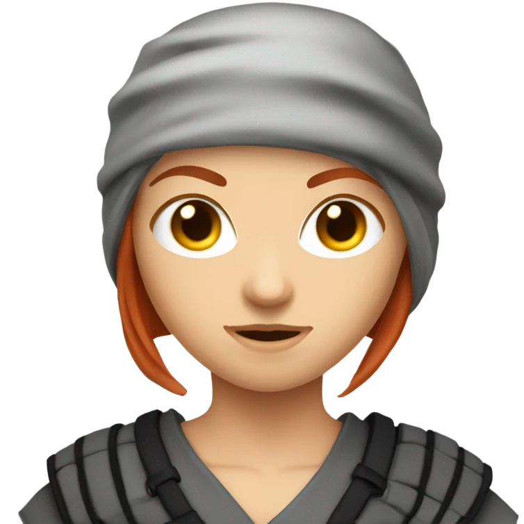 female caucasian red haired ninja with face covered emoji