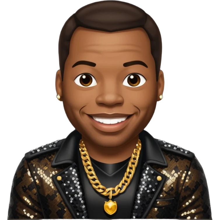 Busta Rhymes with dark brown hair, black sequin outfit emoji
