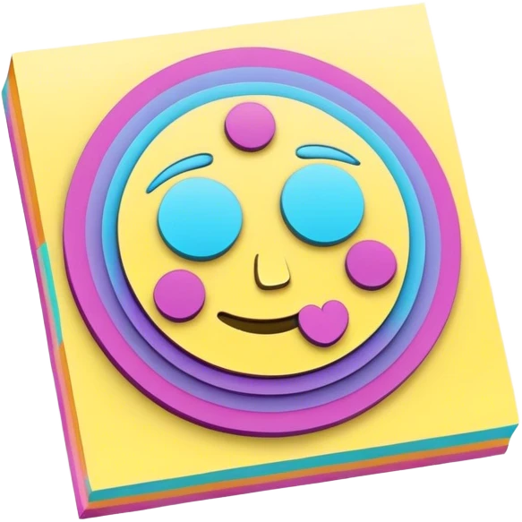3D, psychedelic colored hippie style sticky note emoji