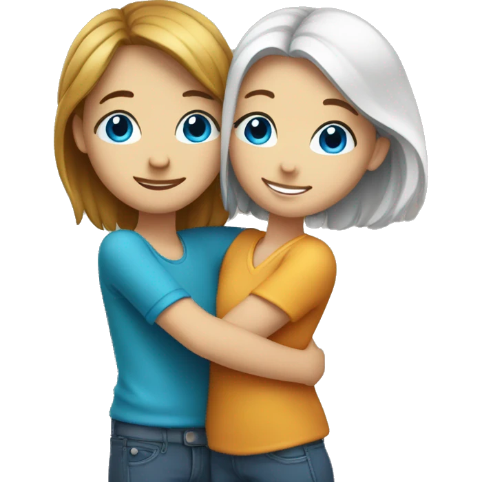 couple hug with warm smiles girl with blue eyes emoji