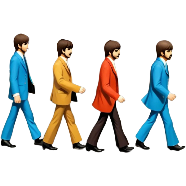 Cinematic Realistic The Beatles Abbey Road Scene Emoji, depicting the legendary band of four crossing the iconic zebra-striped street in their classic outfits, exuding effortless charisma and musical legacy. The scene is bathed in warm, nostalgic lighting with rich textures that capture the essence of 1960s rock history. emoji