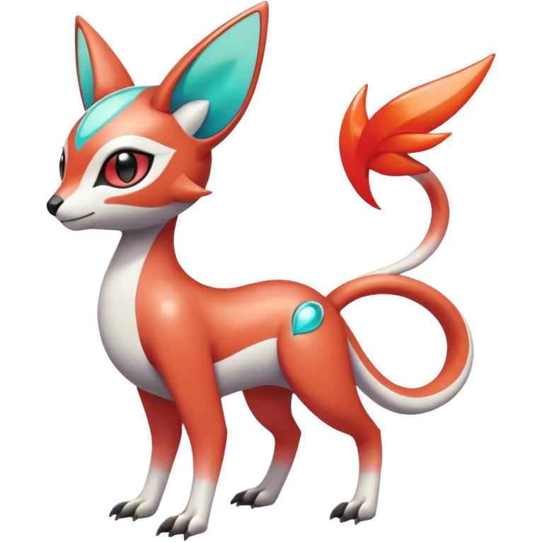 Shiny exotic animalistic feral Colorful glowing glossy smooth soft silky Futuristic Cyber-Vernid-Trico-Meloetta-Latias-Koraidon-Peppercat-Protogen-Pokémon-Digimon-Fakémon-fusion-hybrid-creature emoji