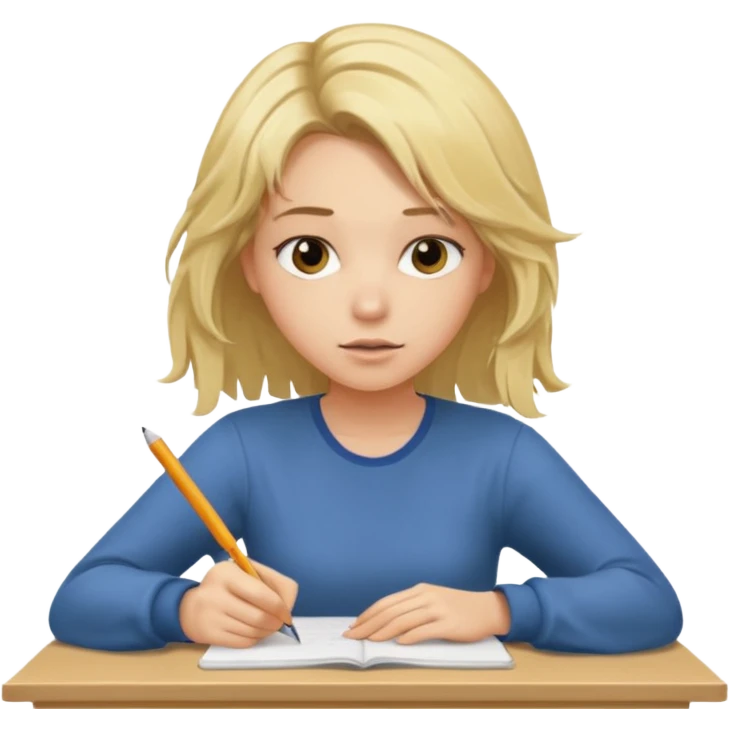 young blonde disheveled hair woman is writing an exam emoji