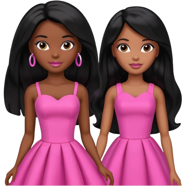 Make skin Darker skin Black barbie, long black  hair, pink dress emoji