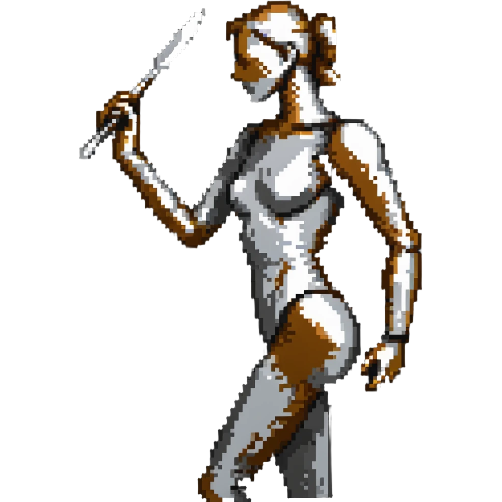 A paintbrush transforming into a silver metallic human silhouette sculpture with bronze accents, symbol of artistic identity emoji