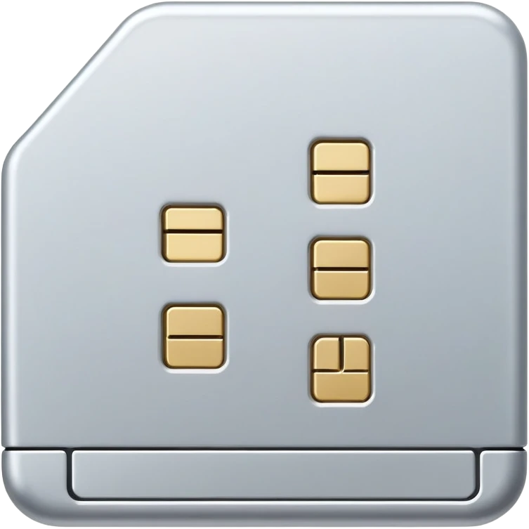 An emoji of a SIM card, small and rectangular, with tiny metallic connectors visible on the surface. The design is simple and sleek, symbolizing mobile technology and communication. emoji