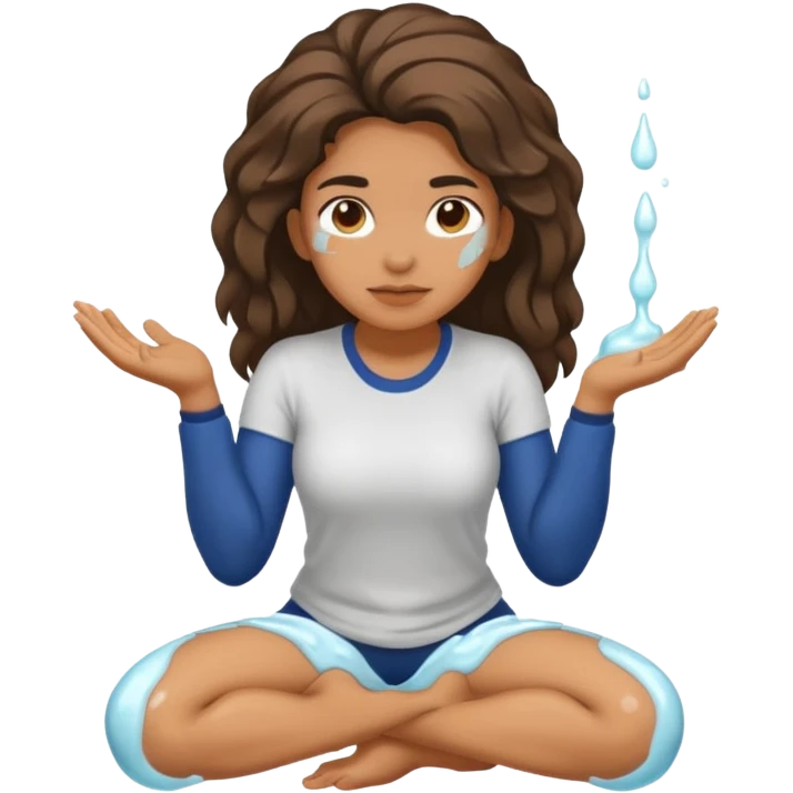 Kneeling Hispanic woman with sticky white liquid on face emoji