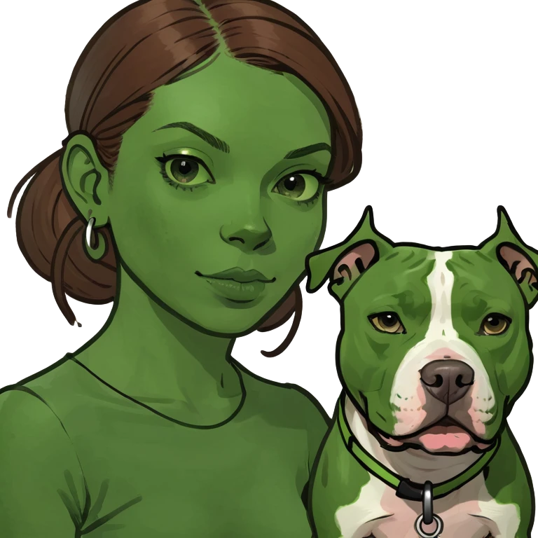 Brown haired Girl with walker and her pit bull dog  emoji