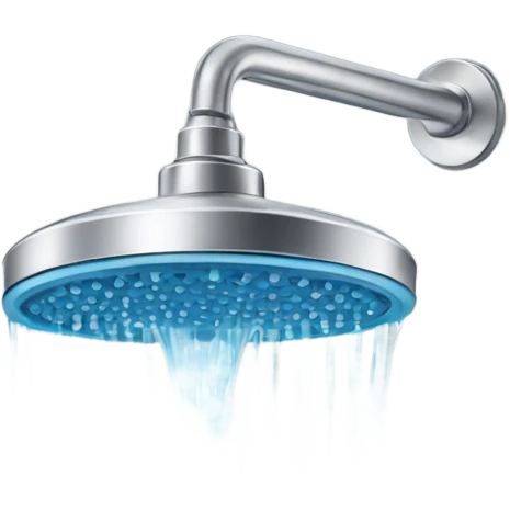 Showerhead with water flowing emoji