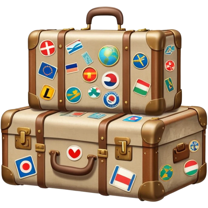 Suitcase with travel stickers from different countries emoji