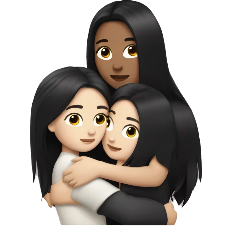 Lesbians with long black hair and white skin cuddling romantically emoji