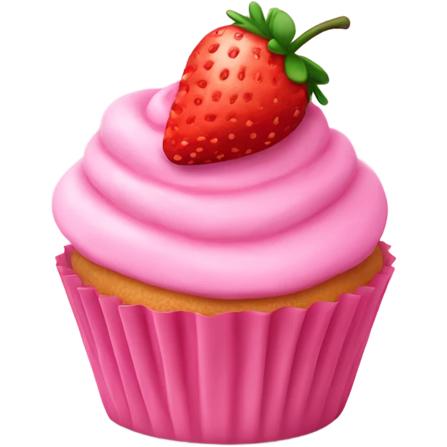Pink cupcake with pink icing with strawberry on top emoji
