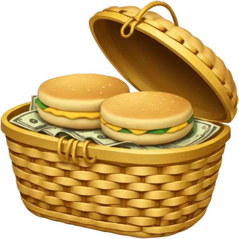 two baskets, one filled with money, another with colombian arepas emoji
