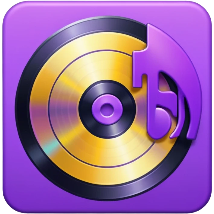 pixelated music disc with a purple label emoji