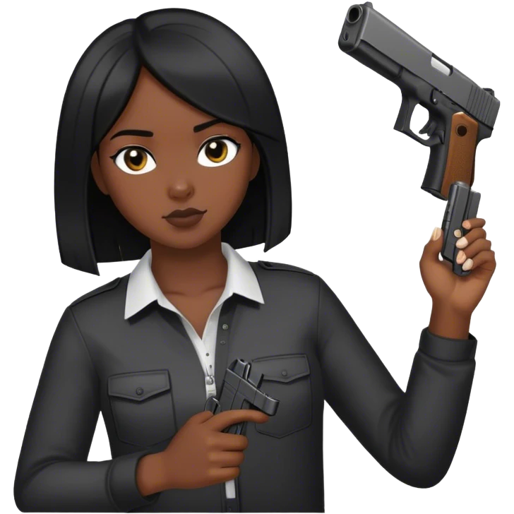 black girl with straight black hair holding a glock emoji