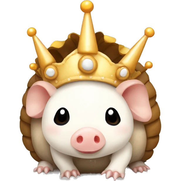 Beige and white piebald chubby round armadillo pig panda centipede armadillo wearing a crown emoji