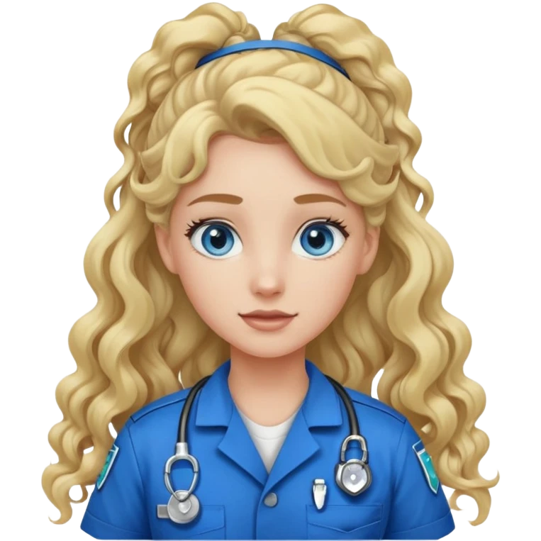 Paramedic with long curly blonde ponytail and blue/gray eyes emoji