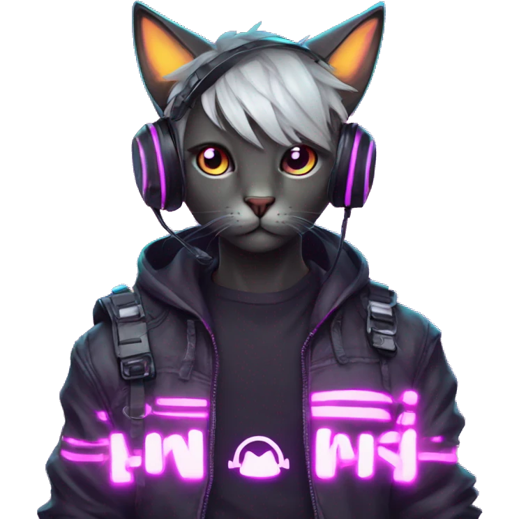Anime cat gamer guy cyberpunk neon emoji