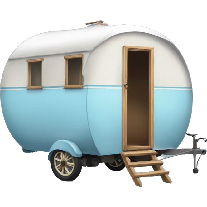 Realistic light blue vintage round gypsy caravan wagon camper emoji