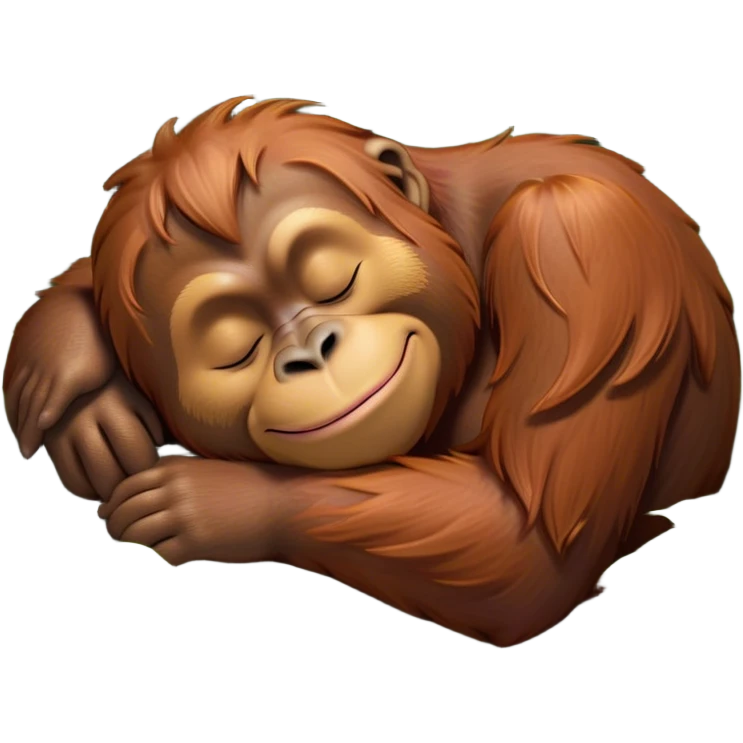 Meme-Worthy cute Sleeping Orangutan Portrait Emoji, Head resting peacefully with a contented smile, showcasing luxuriously soft fur and eyes gently closed in serene slumber, Simplified yet comically adorable features, highly detailed, glowing with a soft, drowsy jungle light, high shine, relaxed and utterly lovable, stylized with an air of playful laziness, bright and heartwarming, soft glowing outline, capturing the essence of a sleeping orangutan that feels destined to become the next viral icon of adorable rest! emoji