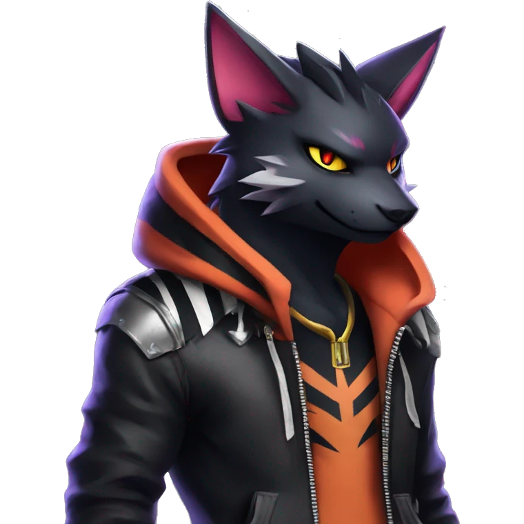 Cool Anthro Black Noibat-Quilava-Litten-Pokémon with edgy stripes hoodie spiked collar punk Full Body emoji