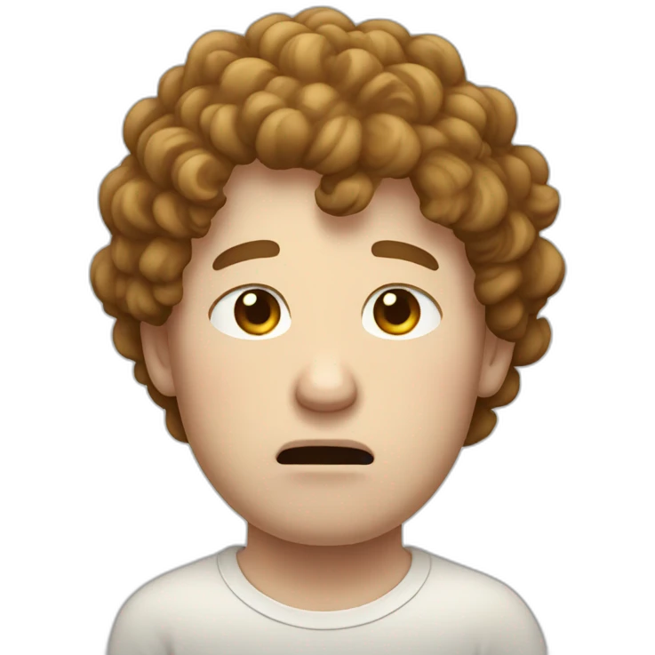 pale plump man with curly brown hair,crying emoji