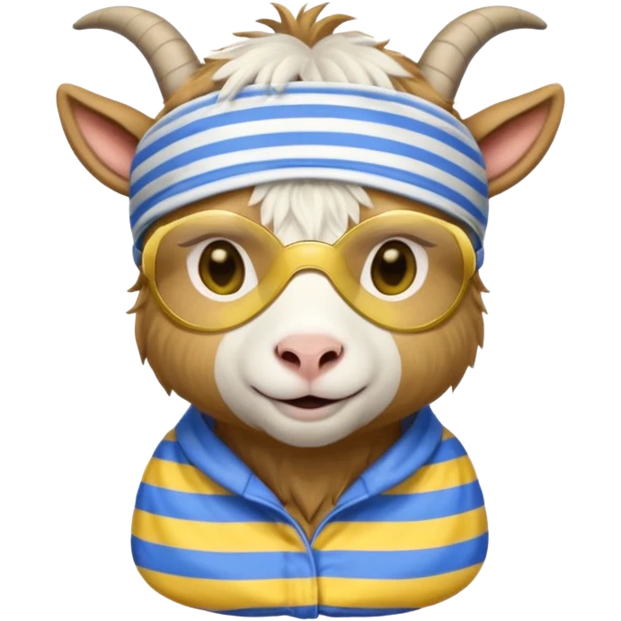 a goat with yellow sleep mask and wearing shirt emoji