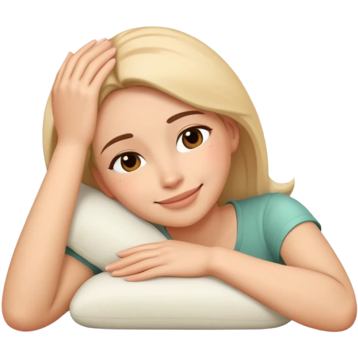 Exhausted but smiling woman with head resting on palm emoji