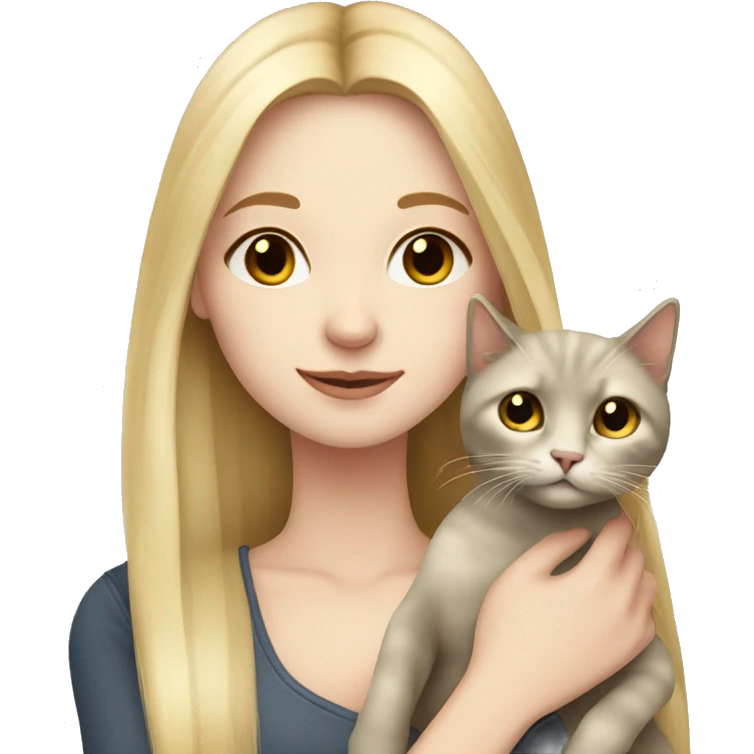pretty woman with pale skin, very long blonde hair  hugging a cat emoji