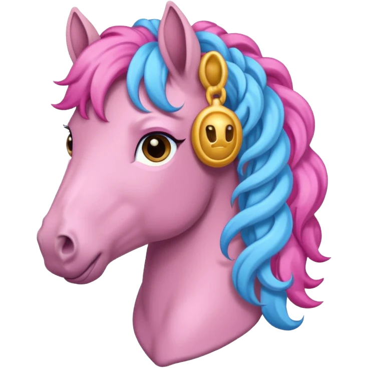  horse with curly and blue pink hair front view  emoji