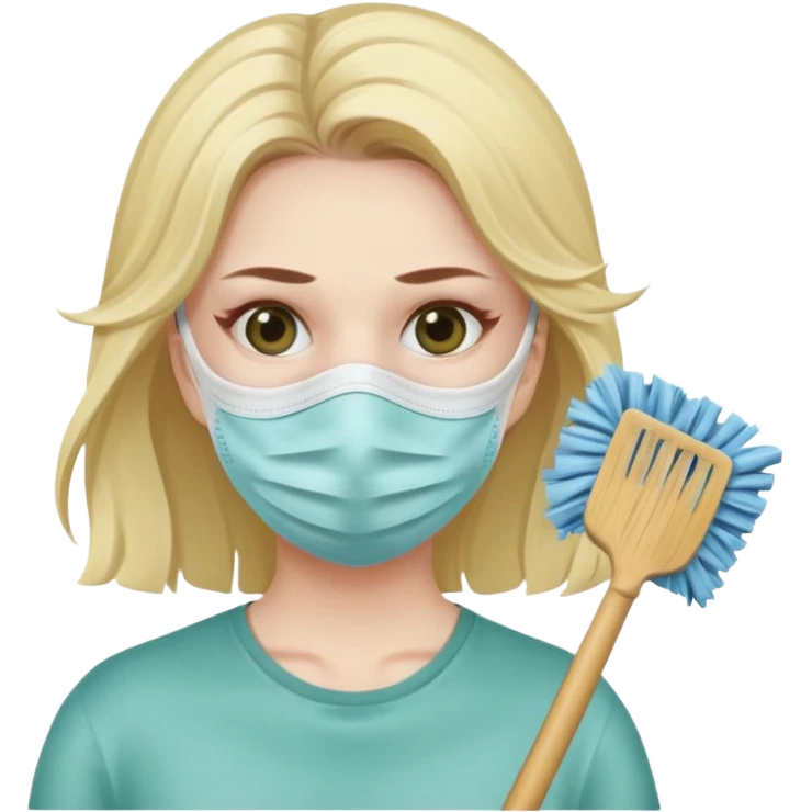 lady cleaning excessively and feeling anxious wearing a mask emoji