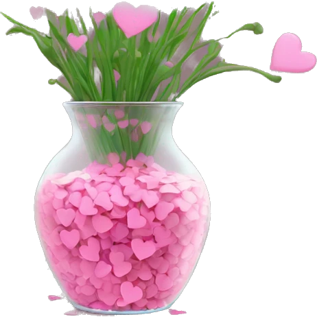 10000000 pink hearts on stems in a clear glass vase emoji