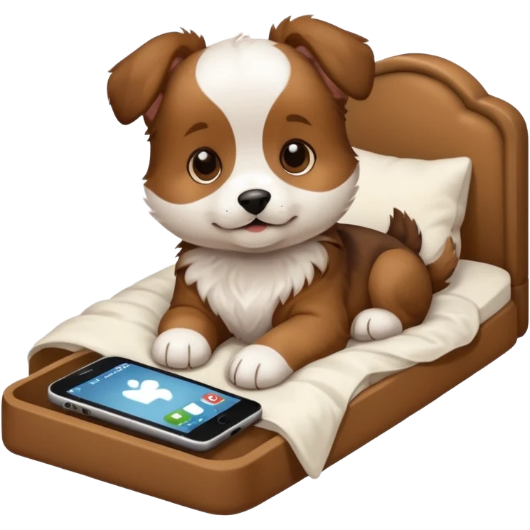  puppy in bed with phone emoji