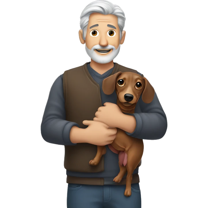  man with grey hair holding a dachshund in his arms emoji