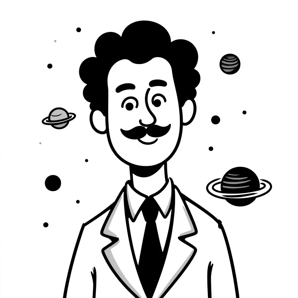 Neil deGrasse Tyson, famous astrophysicist with a mustache, wearing a suit, planets in background emoji