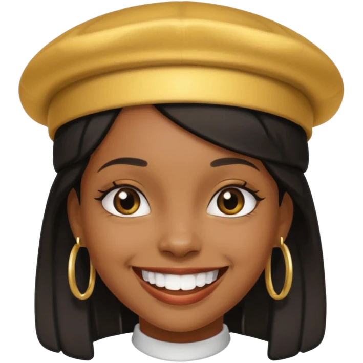 Black girl smiling with a gold grill and skully hat emoji