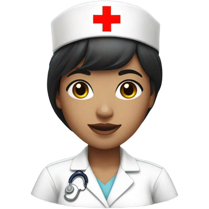 short black hair female nurse with red cross sign hat white skin tone emoji