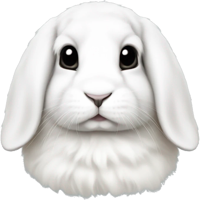 White holland lop rabbit with black spots and a white nose emoji