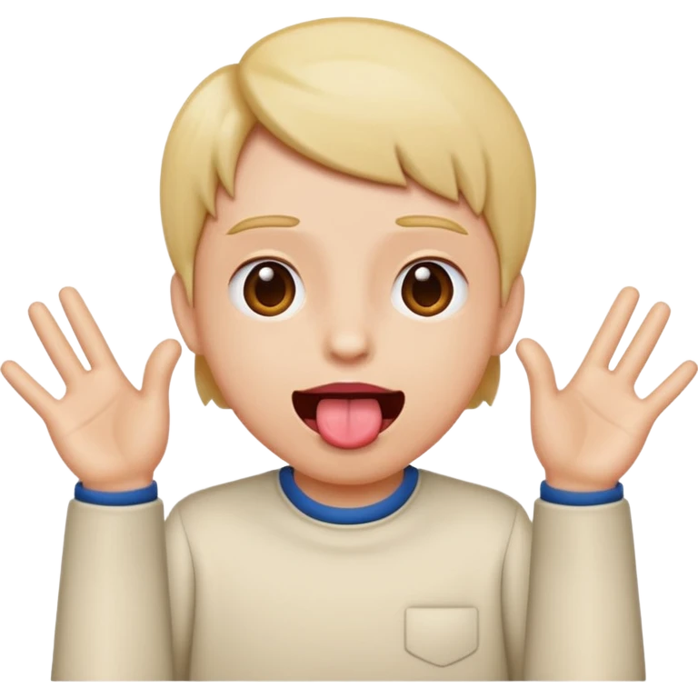 Tongue out with hands to the side ￼￼ emoji
