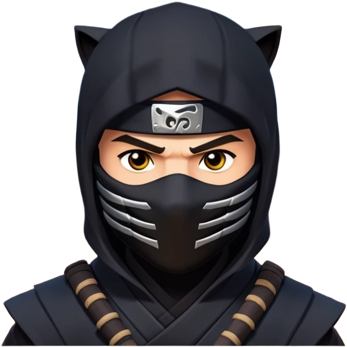 clash-of-clans-aesthetic_-cinematic-mysterious-male-ninja-portrait-emoji, rendered in a flat, vector-style with minimal shading and bold, simplified shapes, with a head slightly turned revealing intense, focused eyes. Next to him is an agile trained panther tiger with glossy fur moving silently through shadowed urban rooftops and moonlit alleyways. emoji