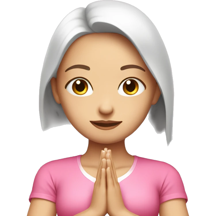 White Brunette Girl doing praying yoga pose in pink tones half body emoji
