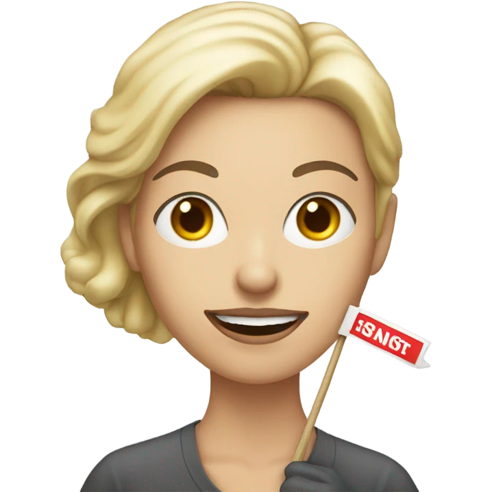 white woman holding placard on stick emoji