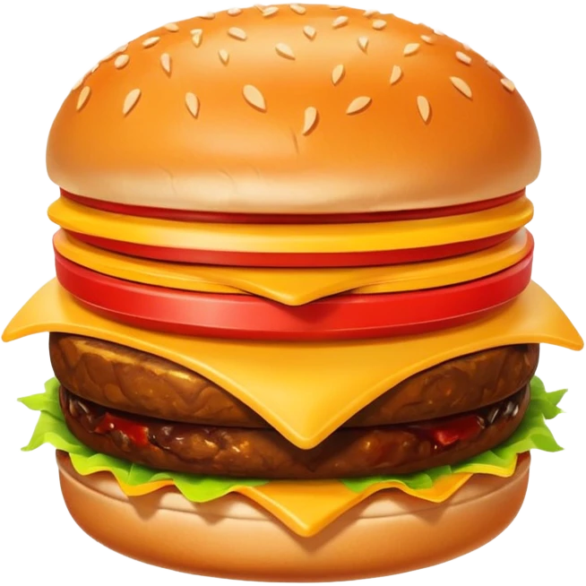 A clean and simple icon of fast food in emoji-style illustration. A burger with fries, bright and bold colors, simple shapes, flat design, high contrast, inviting and appetizing. emoji