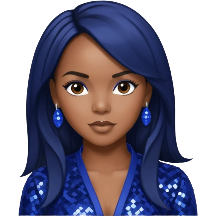 LeToya Luckett with long dark brown hair hair, indigo sequin outfit emoji